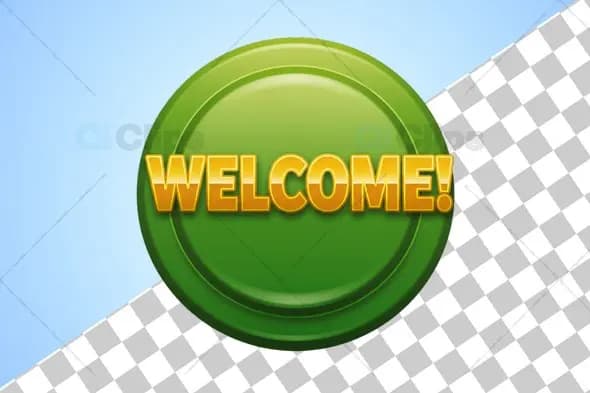 "Welcome!" Green Badge 3D Illustration