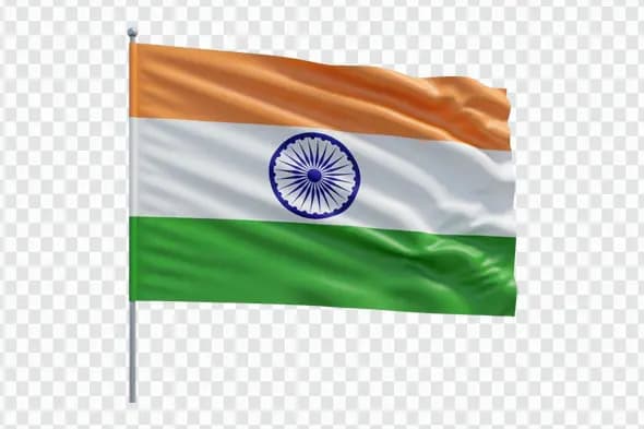 Realistic Waving Indian National Flag on Pole PNG