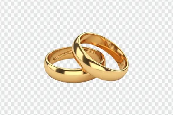 Pair of Interlinked Classic Golden Marriage Rings PNG