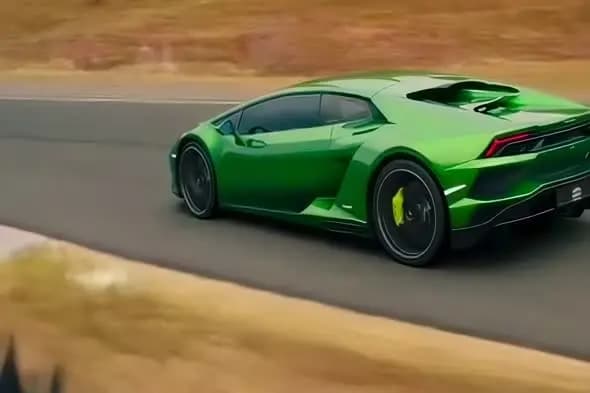 Lime Green Lamborghini Racing on Mountain Road