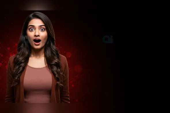 Shocked Woman on Red and Black Abstract Background