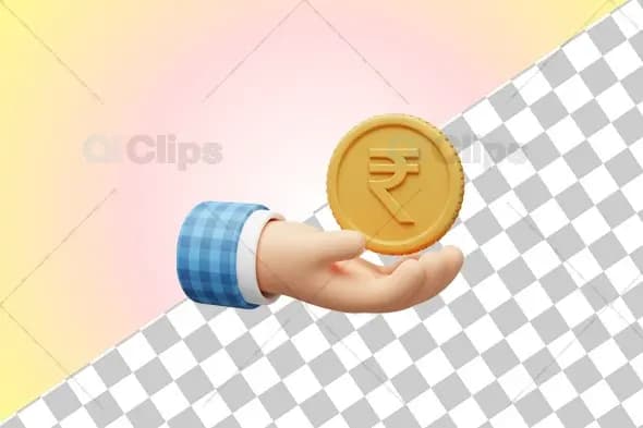3D Indian Rupee Coin in Hand Illustration