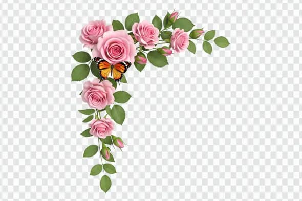 Soft Pink Rose Spray with Orange Butterfly PNG
