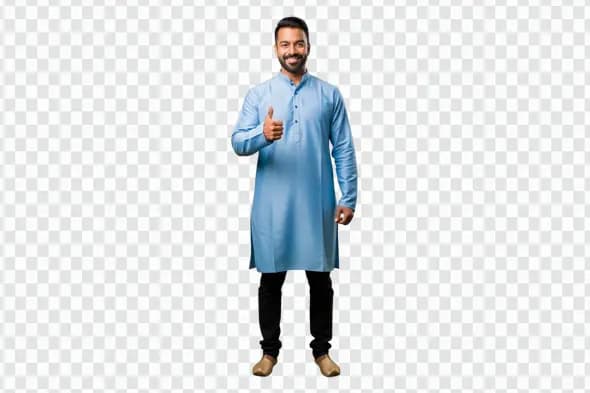 Smiling Indian Man in Kurta Thumbs Up PNG