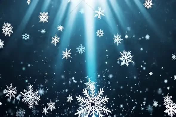 Falling Snowflakes with Heavenly Light Rays Background