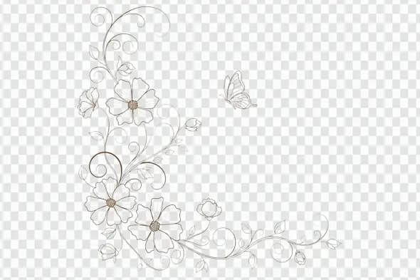 Elegant Sepia Floral Vine Corner Border Clipart PNG