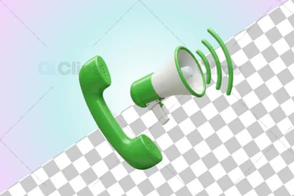 Green Telephone and Megaphone Communication 3D Illustration