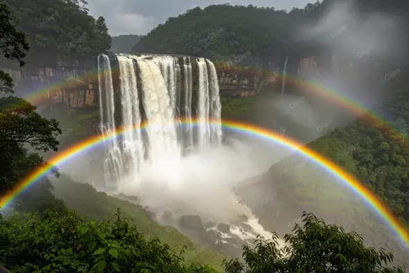 Majestic Waterfall with Double Rainbow