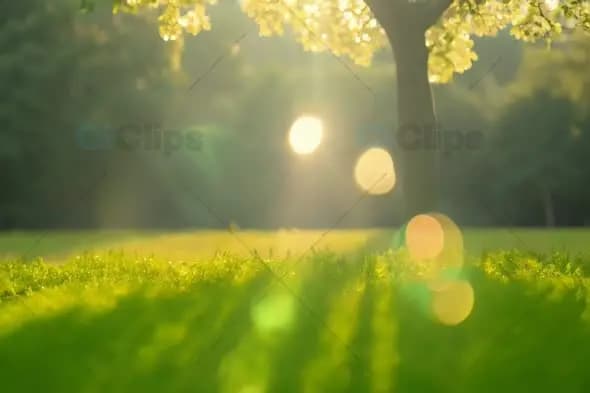 Dreamy Sunset Bokeh Through Spring Grass