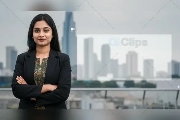 Confident Businesswoman Portrait with Cityscape Background