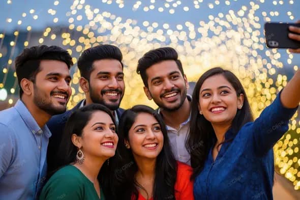 Joyful Friends Taking a Festive Selfie