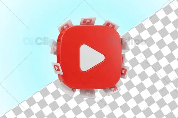 3D YouTube Play Button with Surrounding Mini Icons