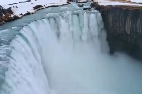 Aerial View of Majestic Frozen Niagara Falls in Winter