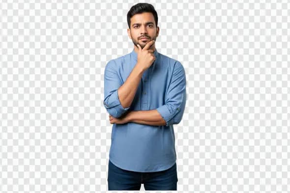 Pensive Indian Man in Kurta Thinking PNG Clipart