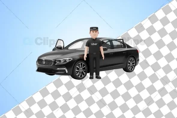 3D Uber Driver with Premium Black Car
