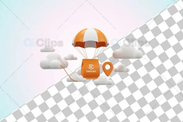 Swiggy Food Delivery Parachute 3D Illustration