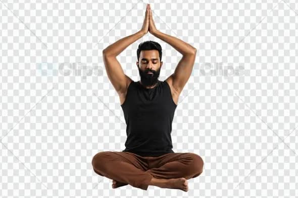 Peaceful Meditation Pose with Raised Prayer Hands on White