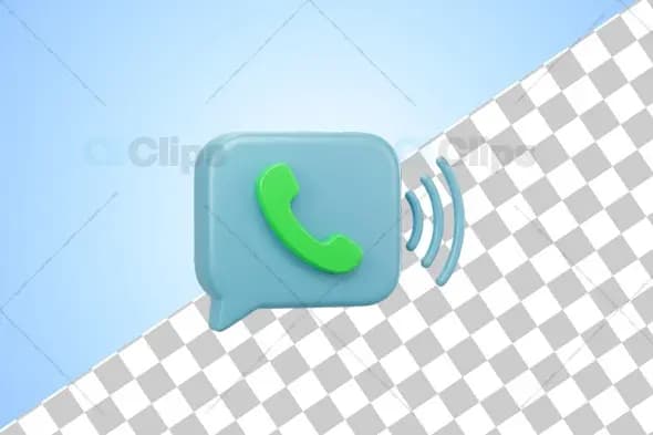 3D Phone Call Speech Bubble Icon with Sound Waves