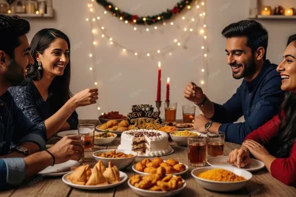 Joyful New Year Dinner with Friends