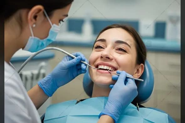Smiling Woman at Dentist A Positive Dental Care Experience