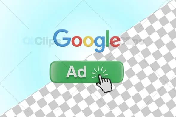 3D Google Ad Button with Cursor Click Animation