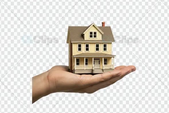 Miniature Yellow House Model Held in Open Palm