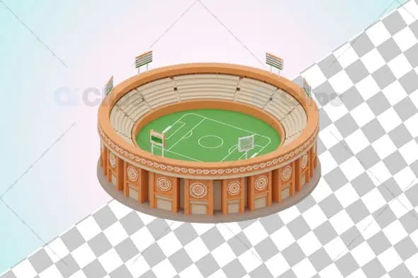 3D Isometric Football Stadium with Traditional Indian Architecture