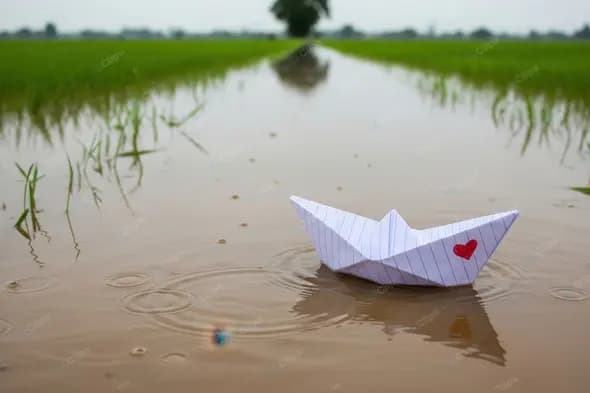 Paper Boat in Flooded Rice Field