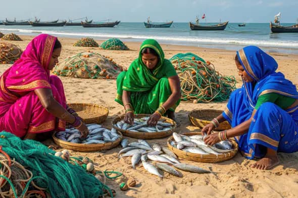 Coastal Fisherwomen Sorting Catch