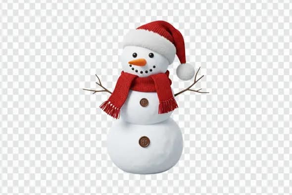 Cheerful 3D Christmas Snowman with Santa Hat Clipart PNG