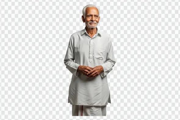 Elderly Indian Man in Traditional Kurta Clipart PNG