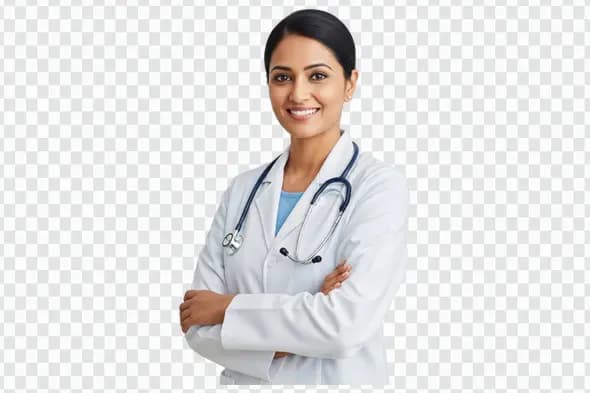 Confident Indian Female Doctor With Stethoscope Arms Crossed PNG