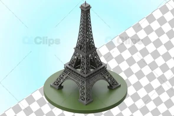 3D Eiffel Tower Monument on Circular Green Base