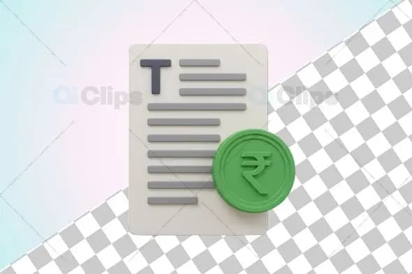 3D Text Document with Indian Rupee Coin Icon