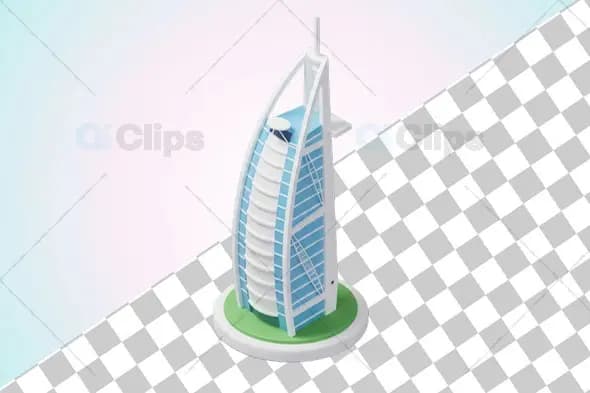 3D Burj Al Arab Hotel Miniature Model on Circular Base