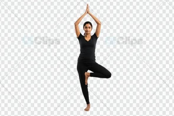 Woman Performing Tree Pose Yoga Position on Transparent Background