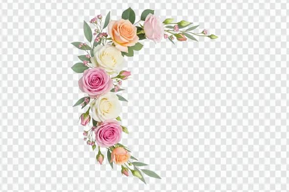 Elegant Pink Peach And Cream Roses Corner Clipart