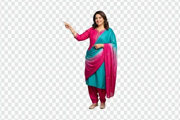 Smiling Indian Woman in Salwar Kameez Pointing Clipart