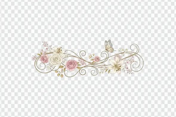 Elegant Rose Lily Floral Divider with Butterfly Clipart PNG