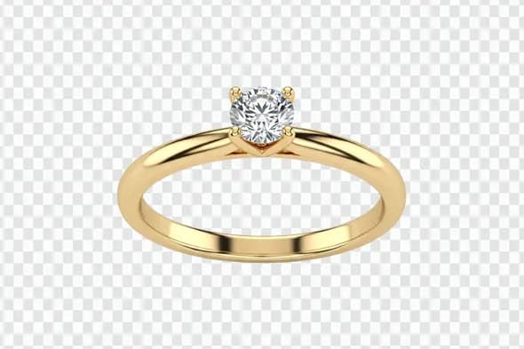 Classic Gold Four Prong Solitaire Diamond Ring PNG