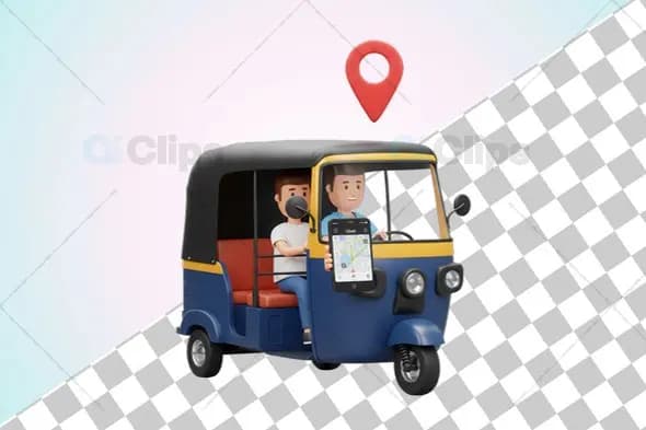 3D Auto Rickshaw with Uber App and GPS Pin