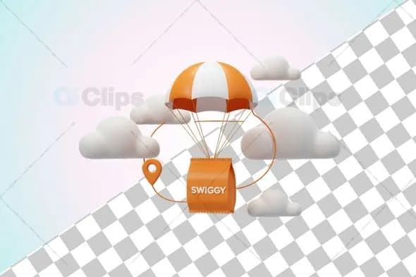 Swiggy Delivery Parachute 3D Illustration