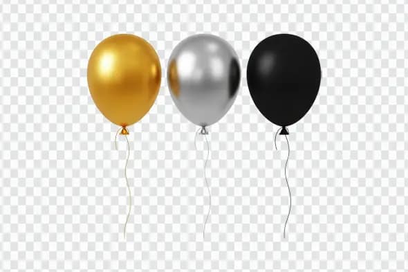Luxurious Gold Silver and Black Celebration Balloons PNG