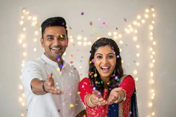 Vibrant Indian Couple's Confetti Celebration