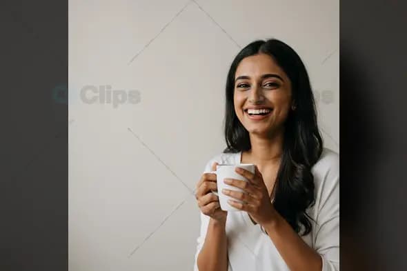 Happy Woman Enjoying Coffee A Moment of Warmth and Joy