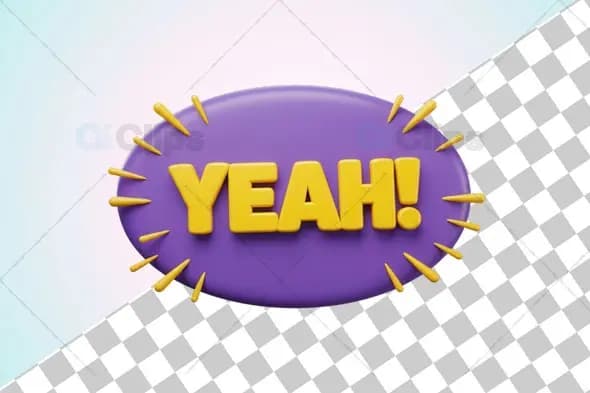 "YEAH!" 3D Celebration Icon with Purple and Yellow Design