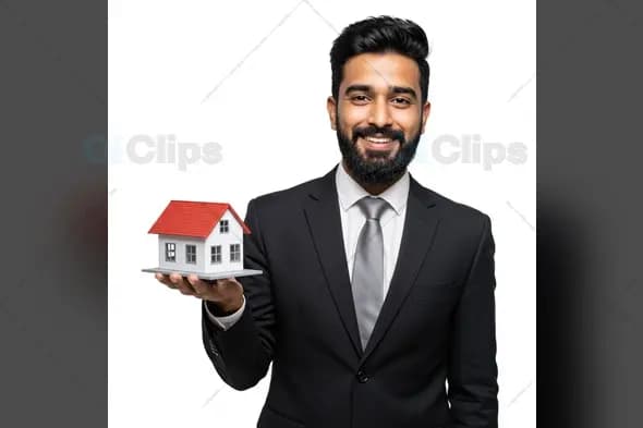 Real Estate Agent Man Presenting Home Ownership Opportunity