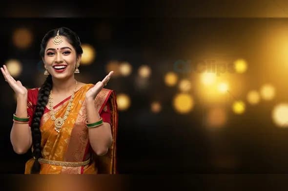 Festive Woman in Traditional Saree Background