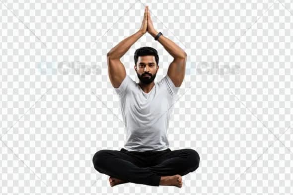 Yoga Meditation Pose with Raised Prayer Hands on Transparent Background