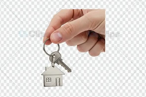 Hand Holding House Shaped Keychain with Keys on Transparent Background